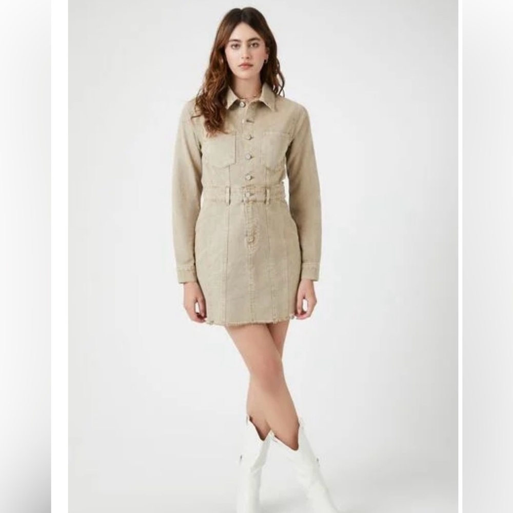 Button-Up Twill Mini Dress